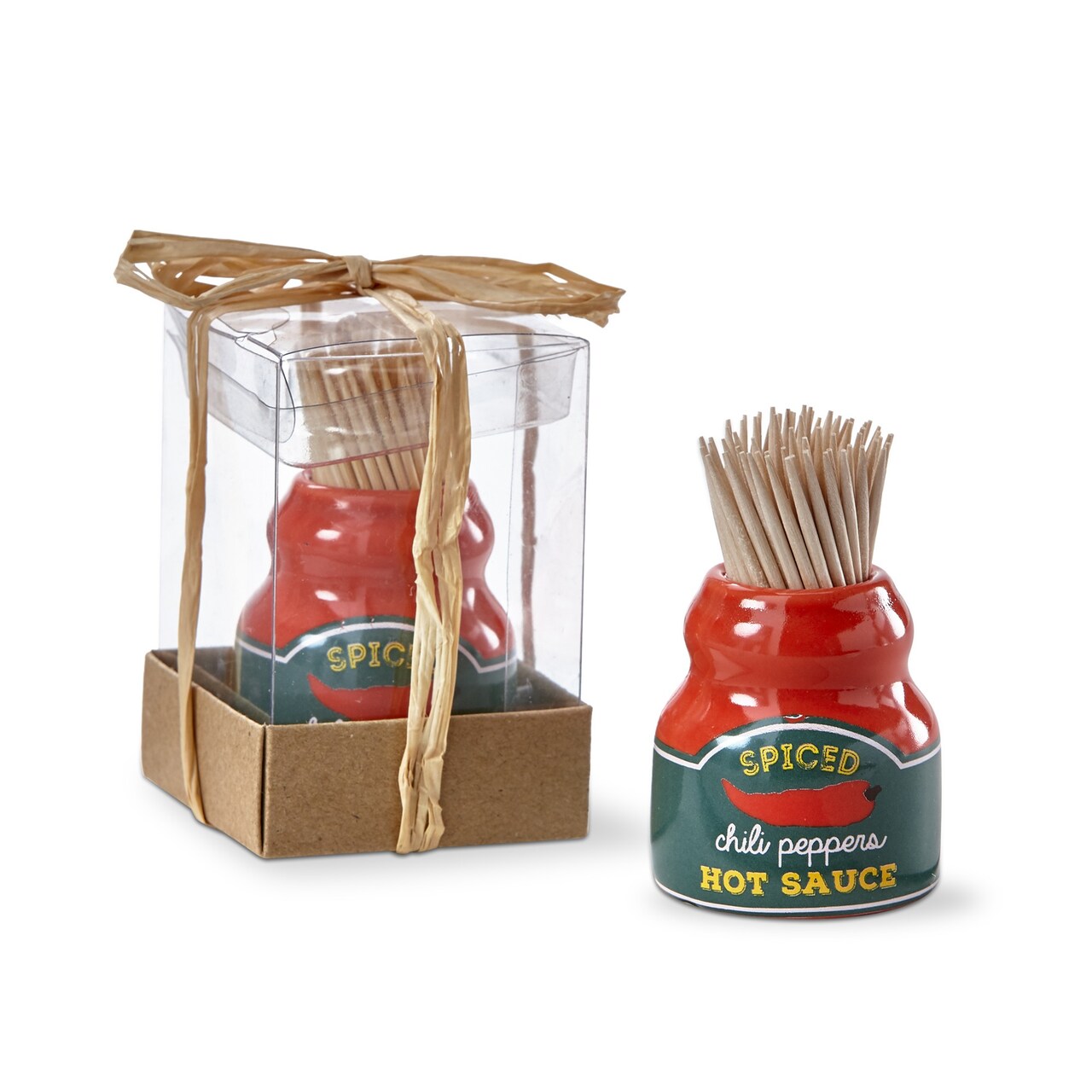 Hot Sauce Handmade Stoneware Toothpick Holder Set 1.65L x 1.65W x 1.9H inches